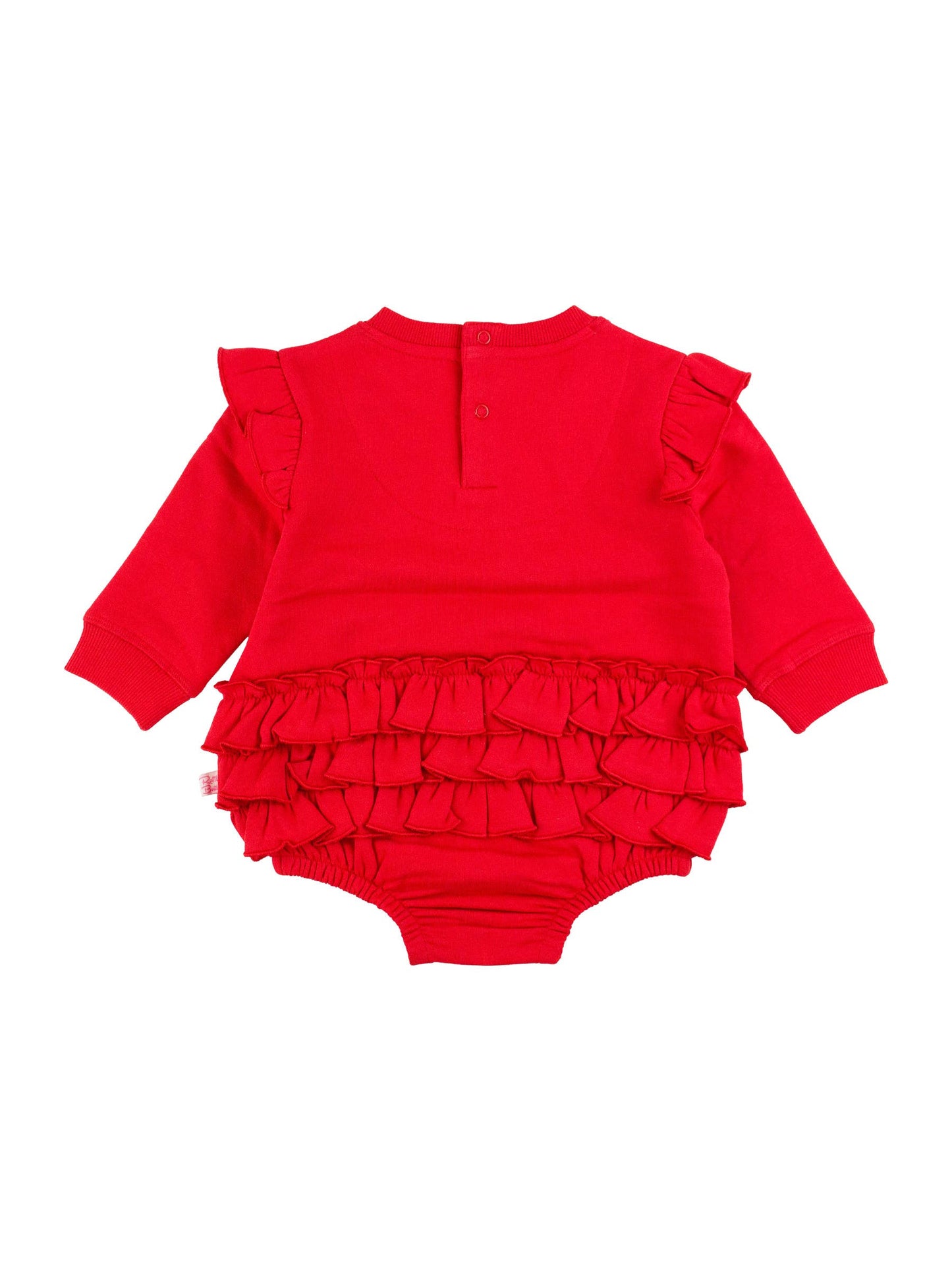 RuffleButts + RuggedButts - Baby Girls Red Sweatshirt Bubble Romper