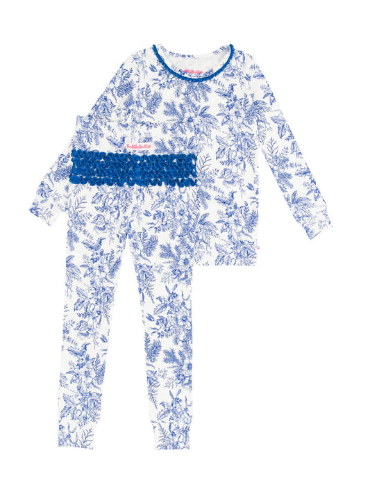 RuffleButts + RuggedButts - Toddler Girls Winter Bliss Toile Modal Ruffle Long Sleeve Pajama Set