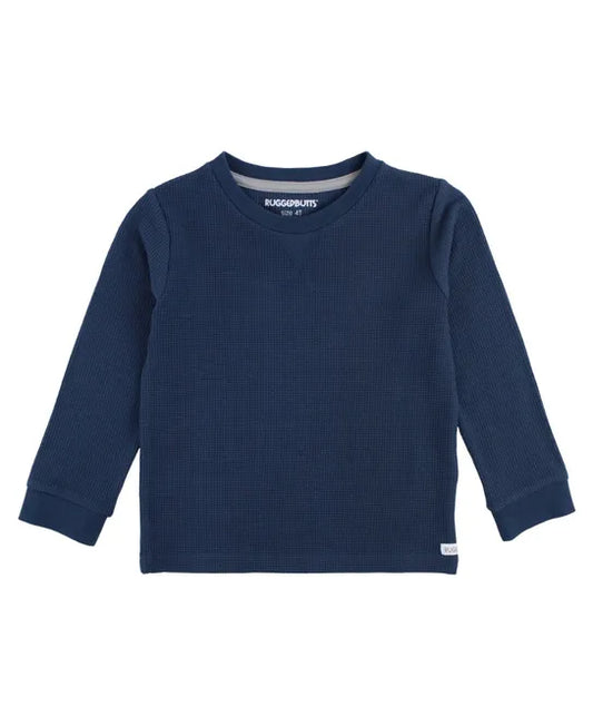 Dark Navy - Waffle Knit Long Sleeve Crew Neck Shirt
