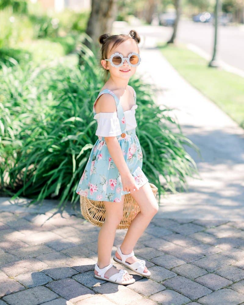 Bailey's Blossoms - Daphne Suspender Skirt - Coral Blue Floral