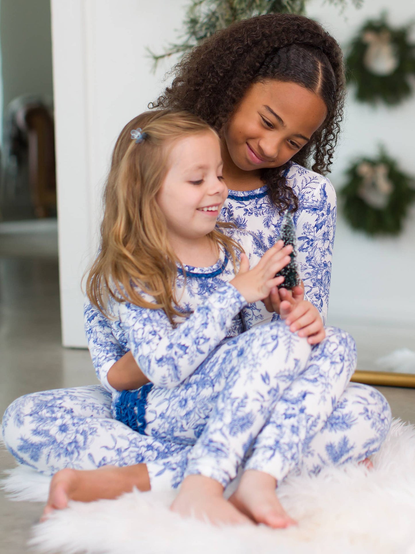 RuffleButts + RuggedButts - Toddler Girls Winter Bliss Toile Modal Ruffle Long Sleeve Pajama Set