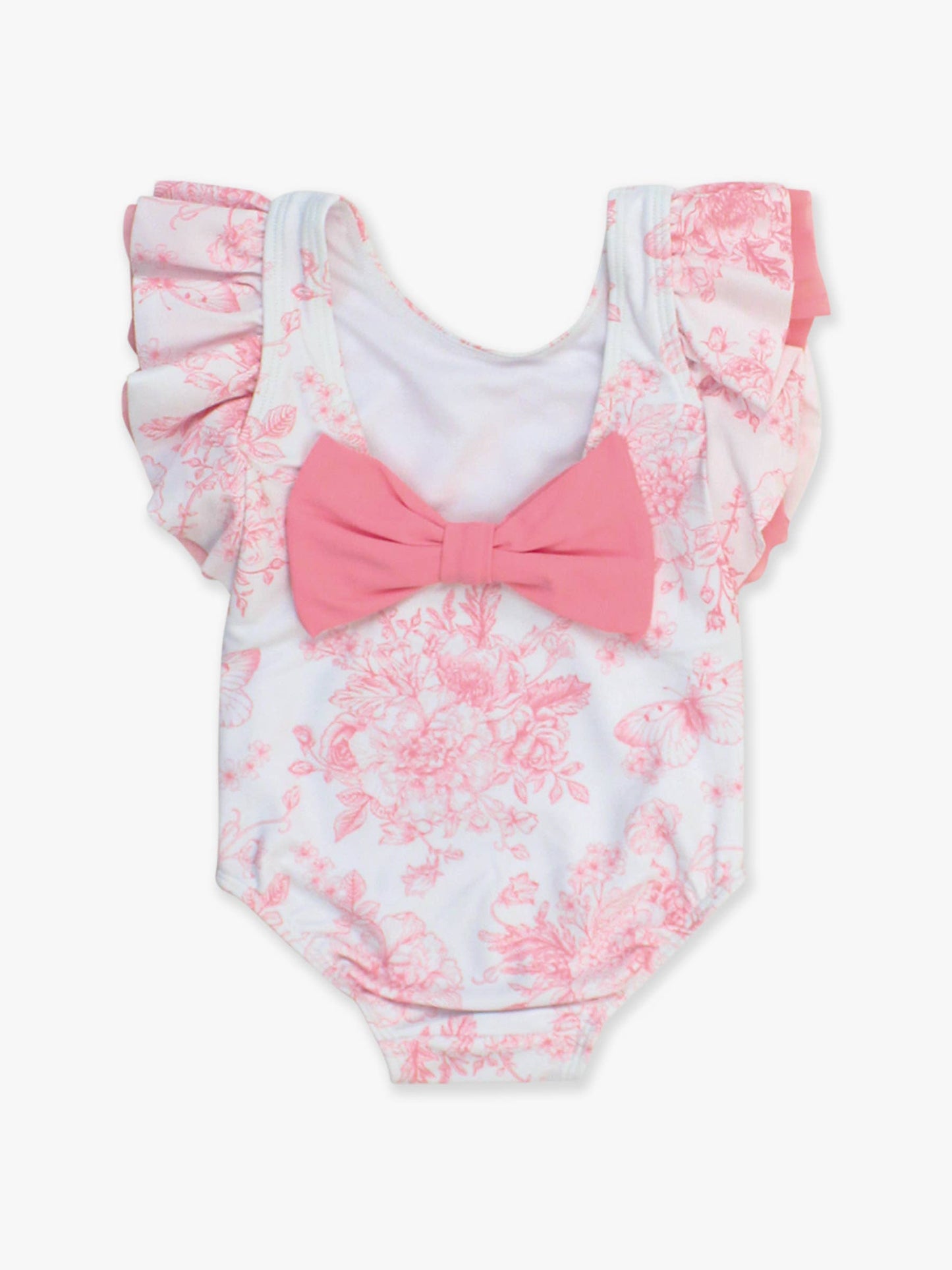 RuffleButts + RuggedButts - Girls Bubblegum Pink Butterfly Garden Toile Butterfly Sleeve One Piece Swimsuit