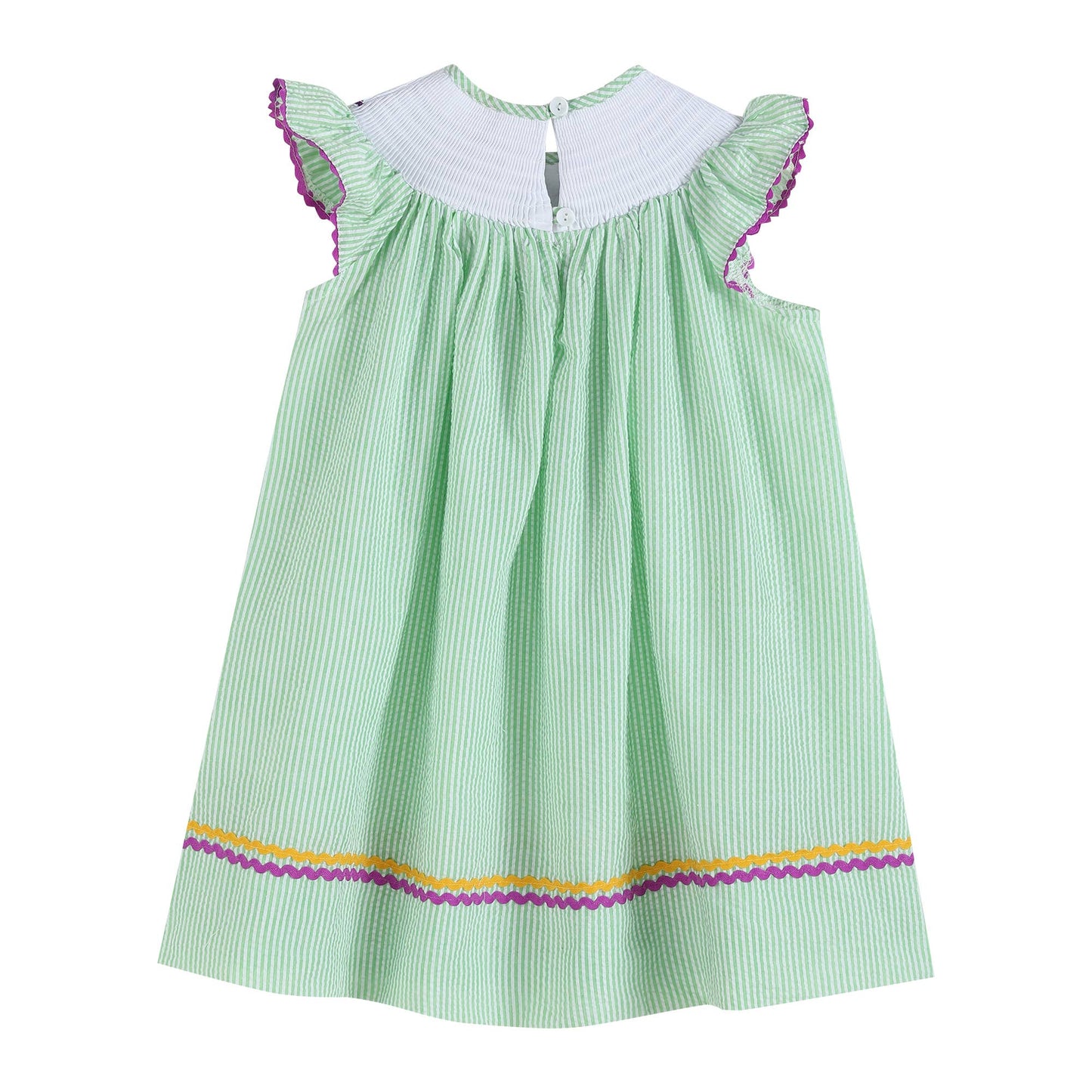 Lil Cactus - Green and Purple Mardi Gras Smocked Bishop Dress