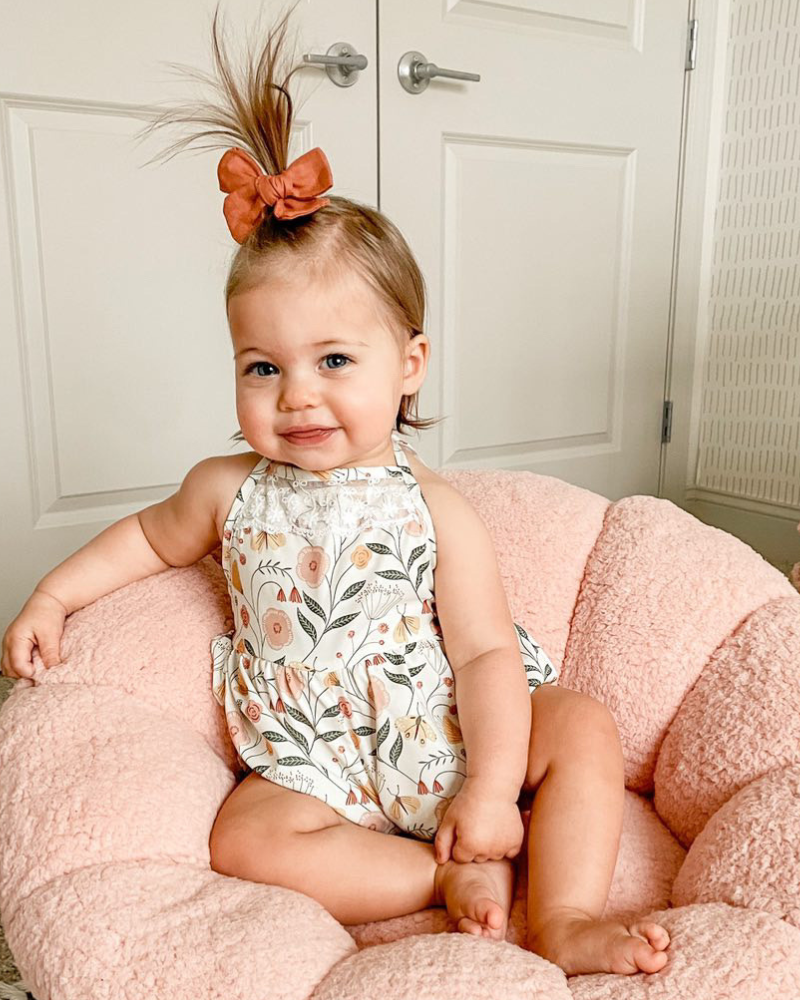 Bailey's Blossoms - Felicity Lace Back Bubble Romper - Butterfly Garden