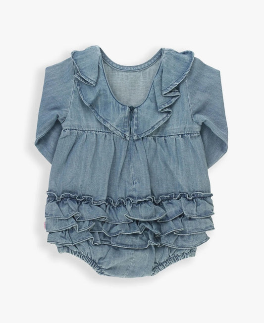 RuffleButts Light Wash Denim V Back Romper