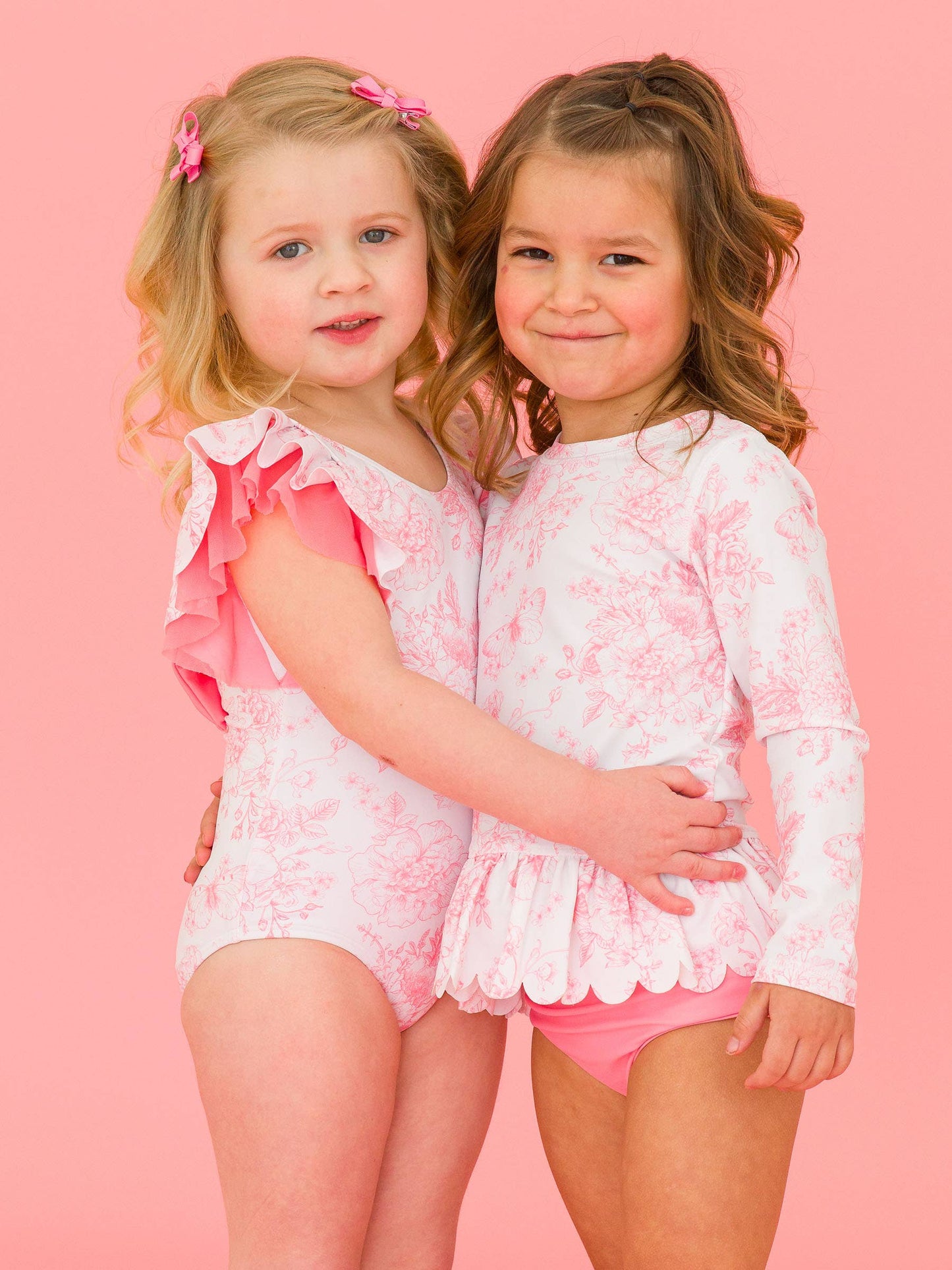 RuffleButts + RuggedButts - Girls Bubblegum Pink Butterfly Garden Toile Butterfly Sleeve One Piece Swimsuit