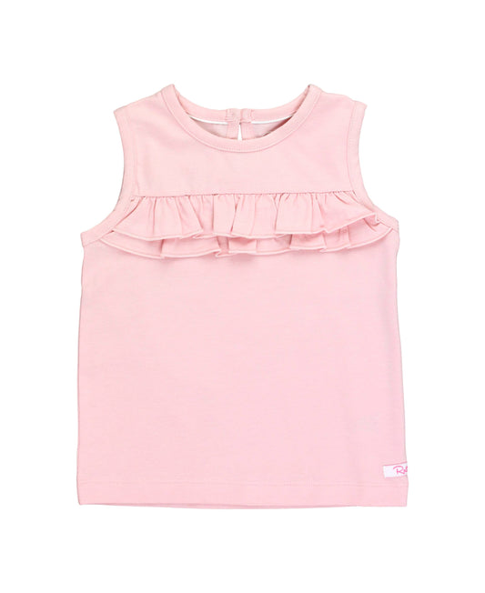 RuffleButts + RuggedButts - Girls Pink Knit Ruffle Trim Tank