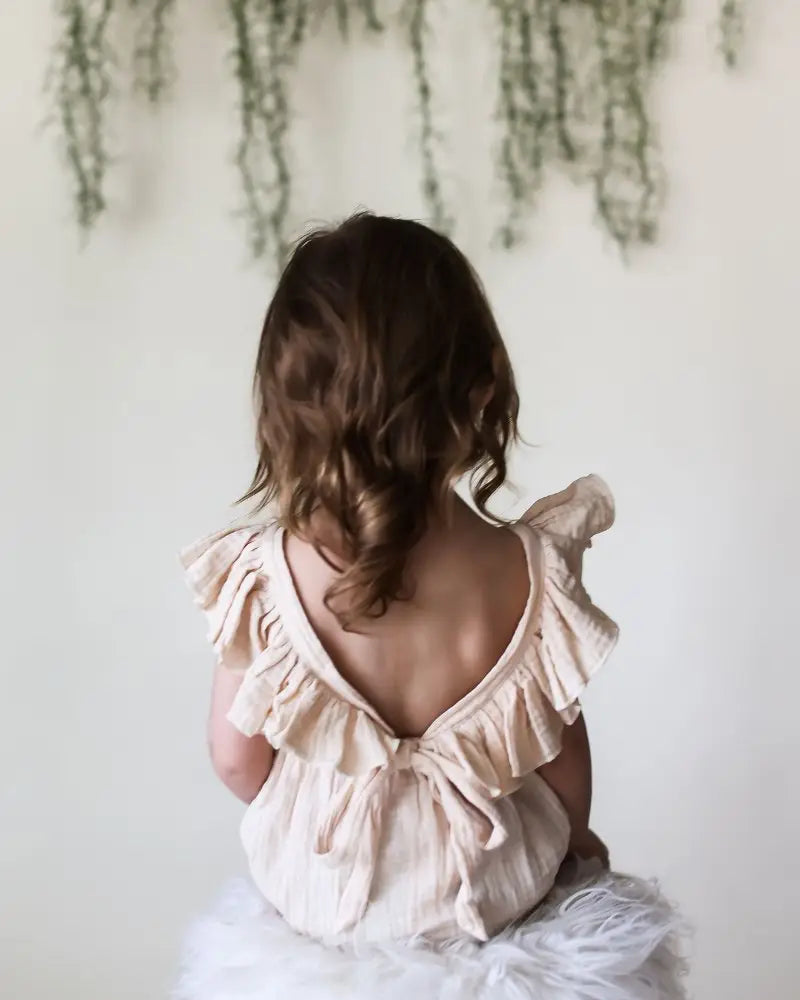 Bailey's Blossoms - Shiloh Ruffle Back Romper - Crushed Ivory