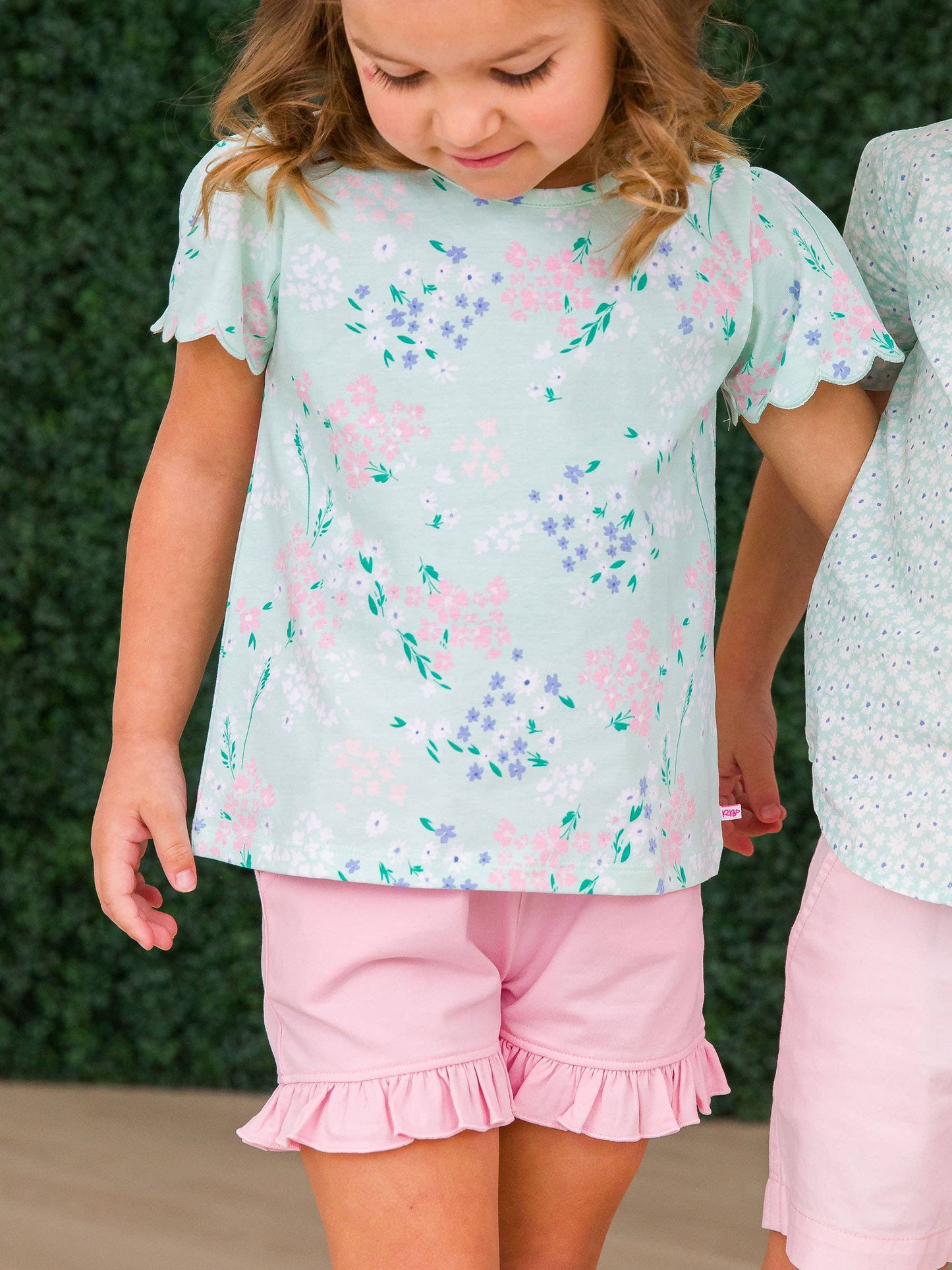 RuffleButts + RuggedButts - Girls Pink Knit Ruffle Trim Shorts
