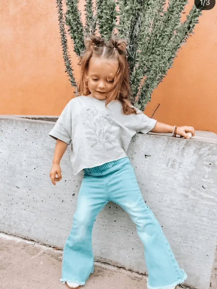 Bailey's Blossoms - Sophie Denim Bell Bottoms - Light Wash