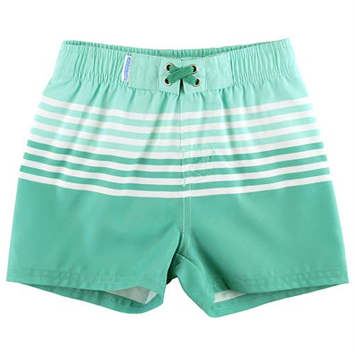 RuffleButts - Ocean Teal Stripe Swim Trunks
