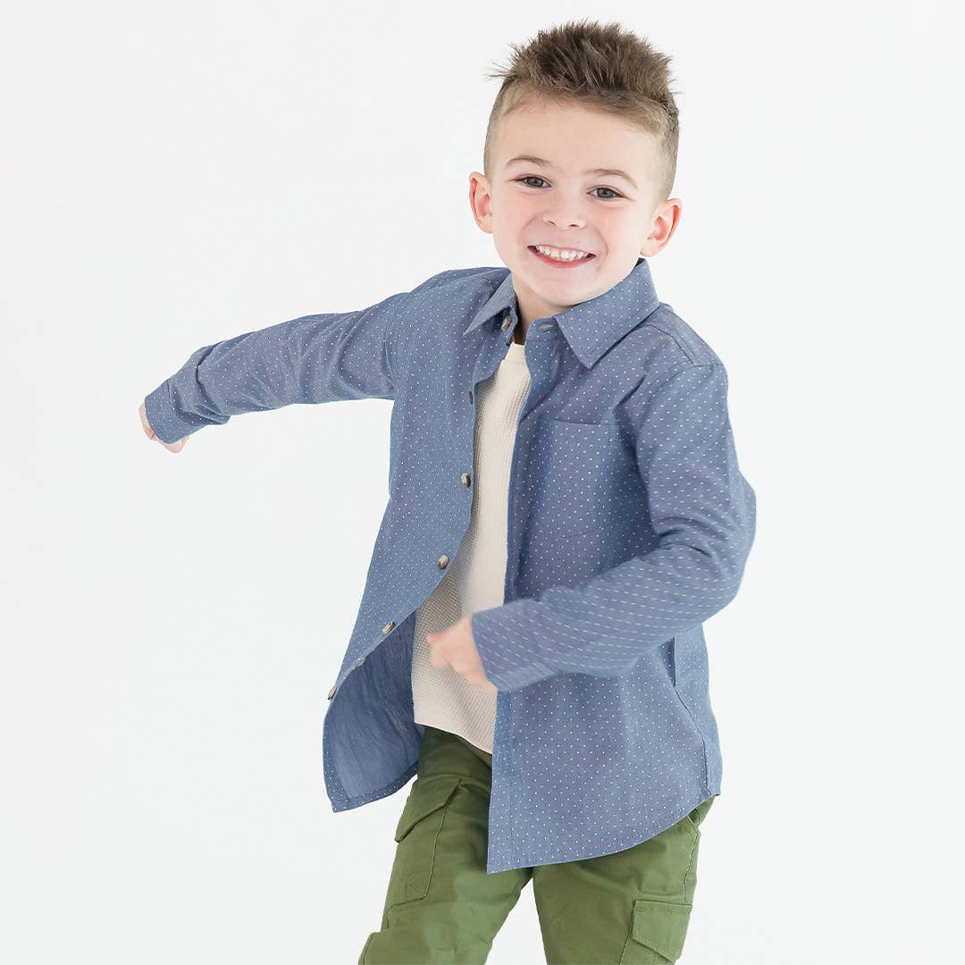 Chambray Dots Long Sleeve Button Down