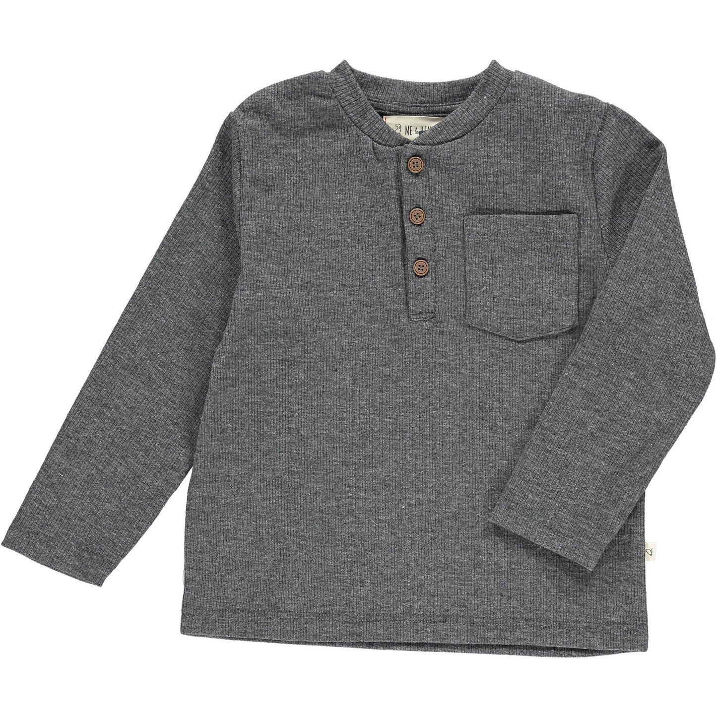 Me & Henry - BENJI Heathered charcoal ribbed Henley