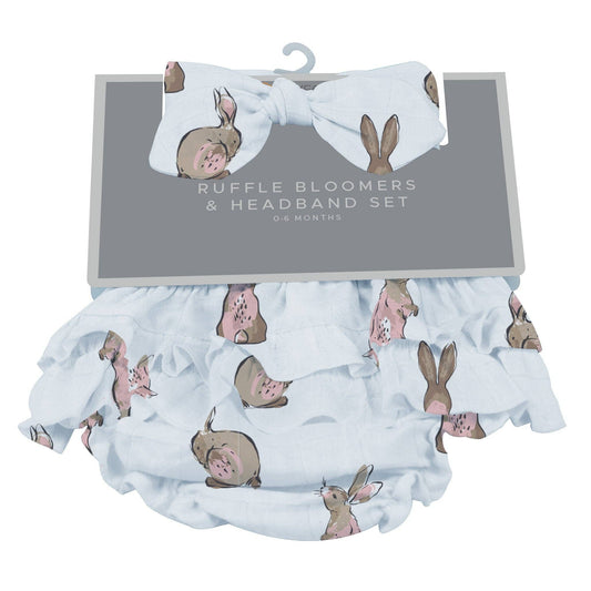 Newcastle Classics - Powder Pink Bunnies Ruffle Bloomers and Headband Set