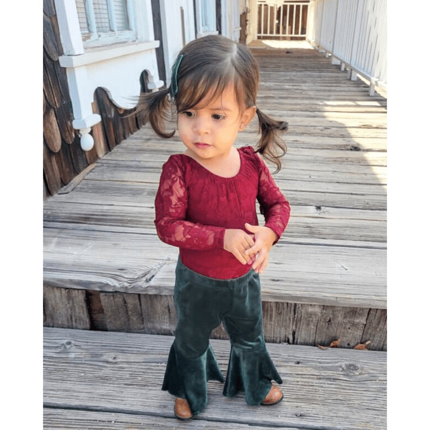 Bailey's Blossoms - Lina Pleated Velour Bell Bottoms - Hunter