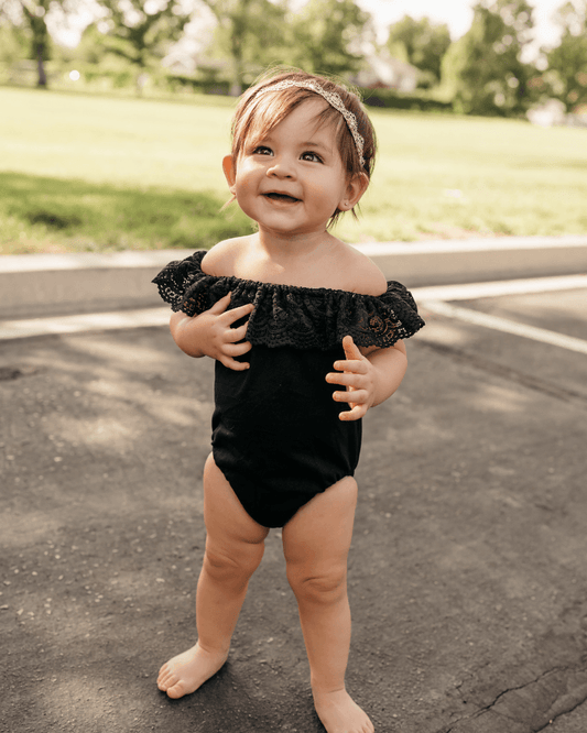 Bailey's Blossoms - Kenzie Lace Flutter Sleeve Leotard - Black