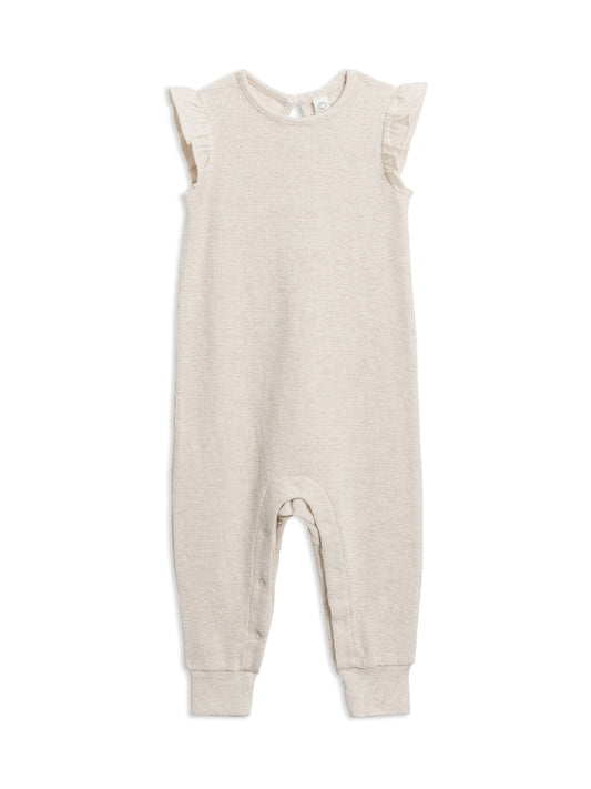 Colored Organics - Maci Waffle Flutter Tank Romper - Heather Oat