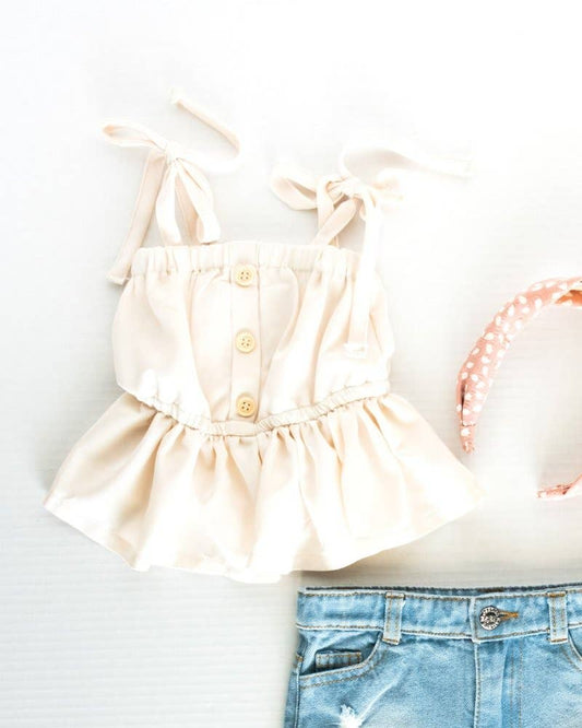 Bailey's Blossoms - Tera Tie Peplum Top - Ivory