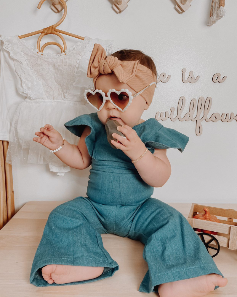 Bailey's Blossoms - Emery Denim Flutter Jumpsuit - Medium Blue