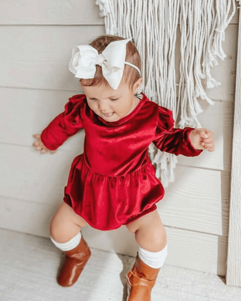 Bailey's Blossoms - Rhodes Velour Bubble Shorty Romper - Candy Apple Red