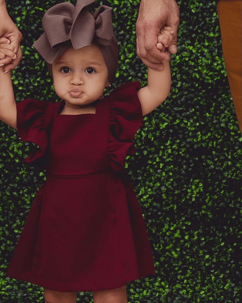 Bailey's Blossoms - Victoria Ruffle Back Suspender Dress - Wine