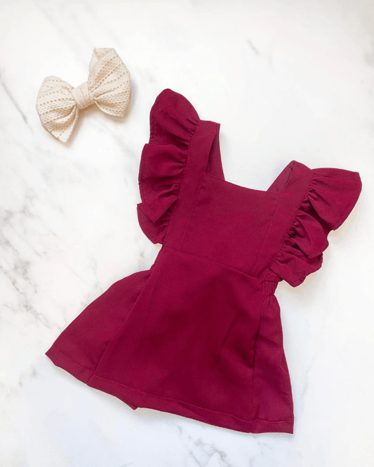 Bailey's Blossoms - Victoria Ruffle Back Suspender Dress - Wine