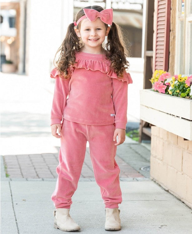 Dusty Rose Velour Bow Headband