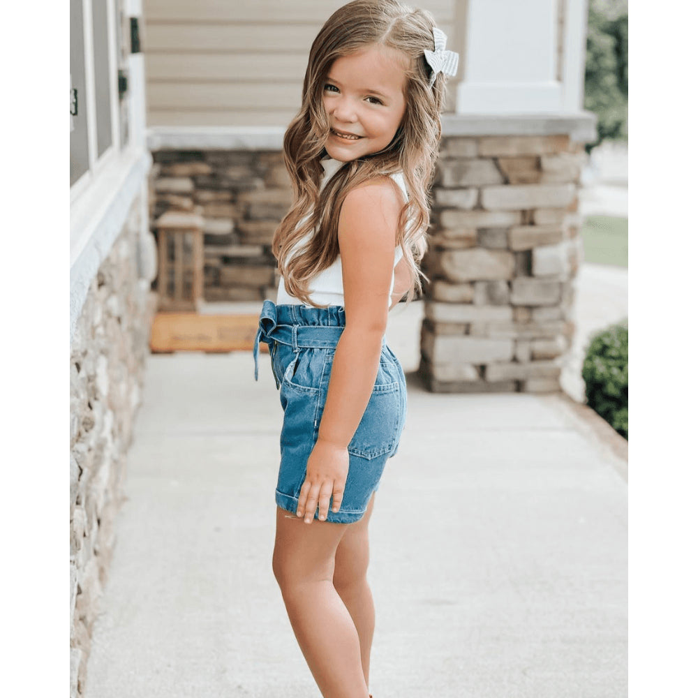 Bailey's Blossoms - Quinn Tie-Waist Denim Shorts - Blue Jean