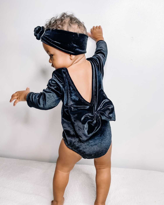 Bailey's Blossoms - Hattie Bow Back Leotard - Black Velour