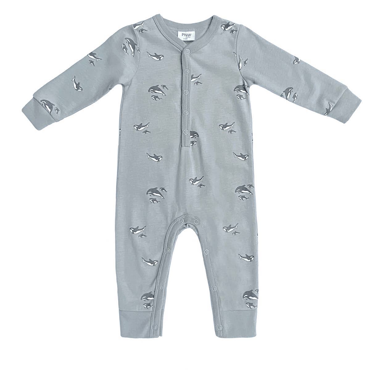 PNW Baby Snap Romper- Orcas: 3-6m