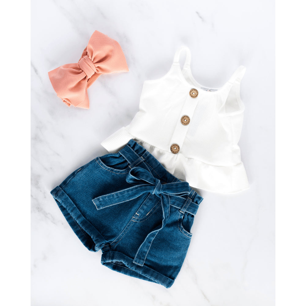 Bailey's Blossoms - Quinn Tie-Waist Denim Shorts - Blue Jean