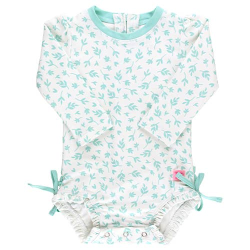 RuffleButts - Girls Whimsical Charm Long Sleeve One Piece Rash Guard