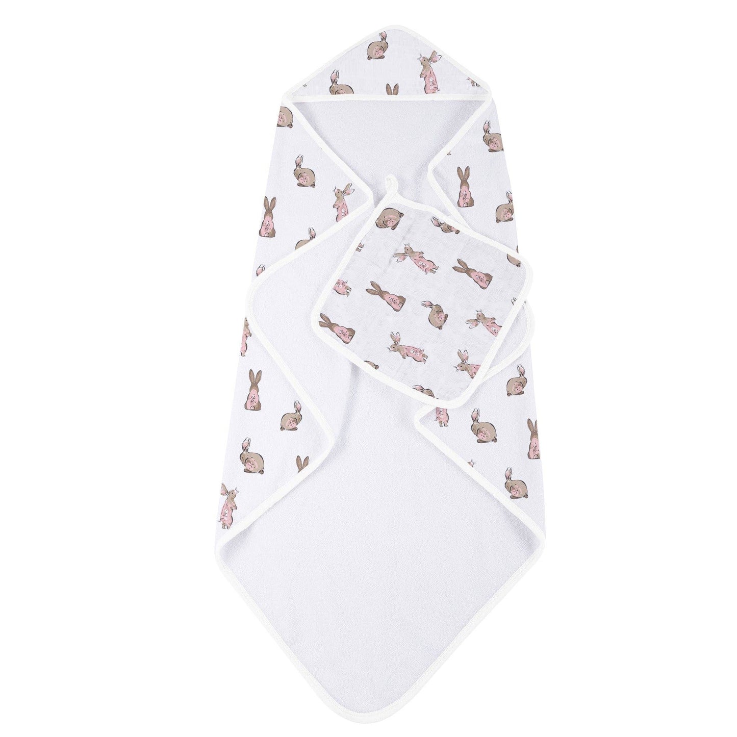 Newcastle Classics - Powder Pink Bunnies Bamboo Hooded Towel and Washcloth Set