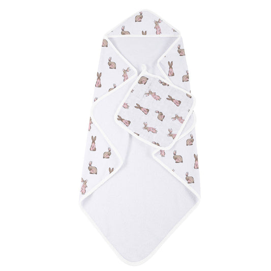 Newcastle Classics - Powder Pink Bunnies Bamboo Hooded Towel and Washcloth Set