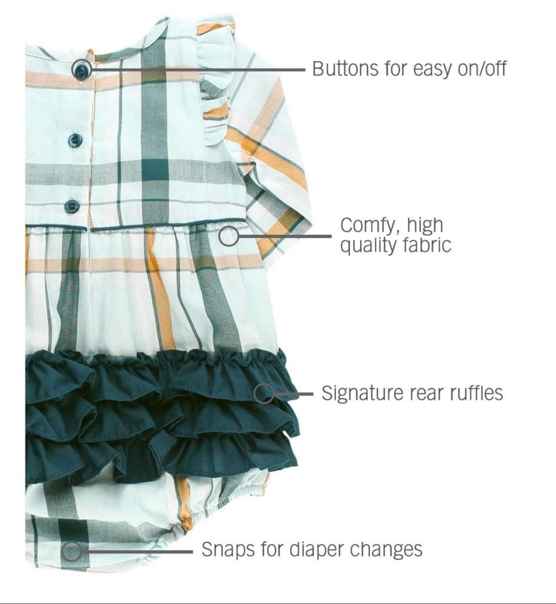 RuffleButts Aspen Plaid Ruffle Bubble Romper