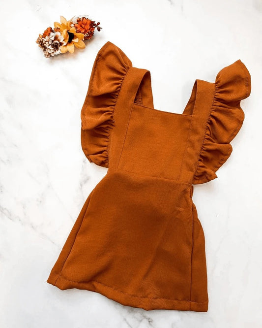 Bailey's Blossoms: Victoria Ruffle Back Suspender Dress - Caramel