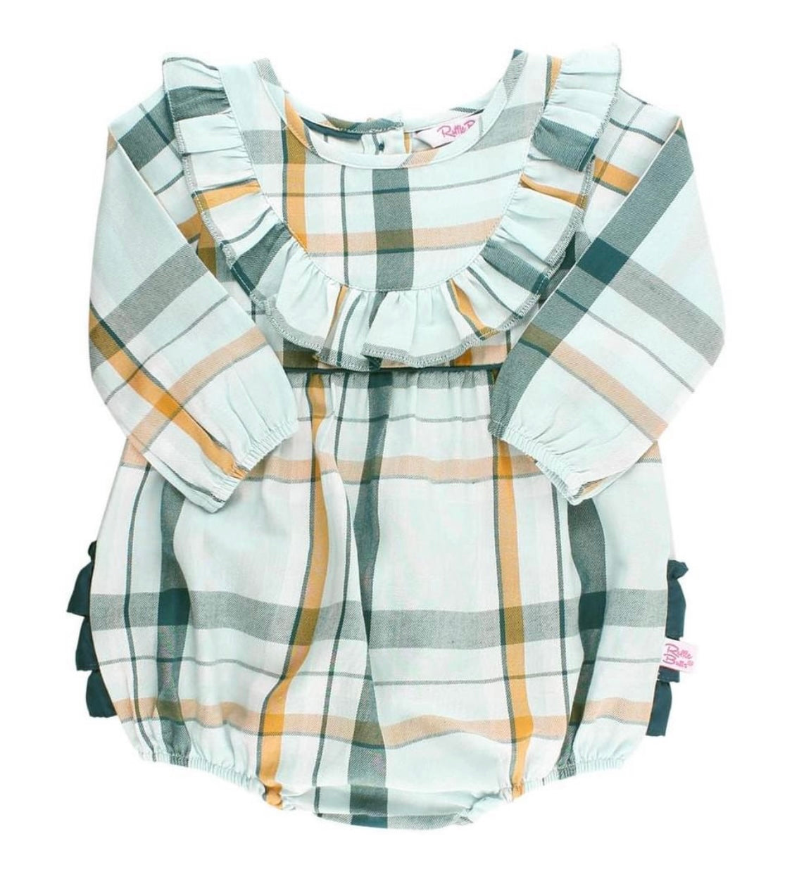 RuffleButts Aspen Plaid Ruffle Bubble Romper