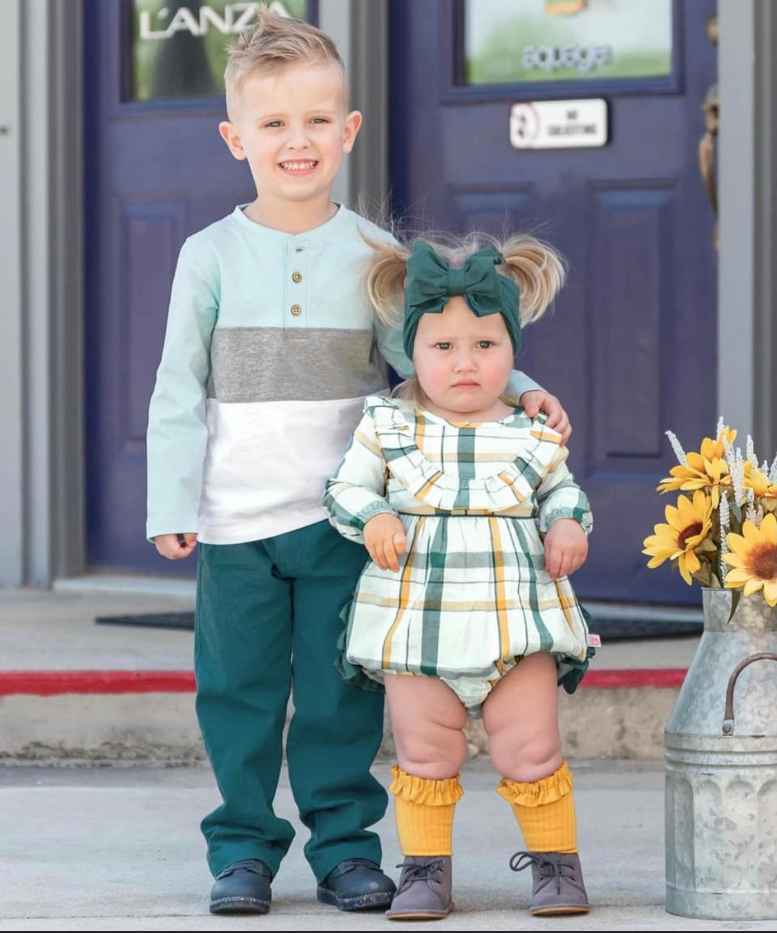 RuffleButts Aspen Plaid Ruffle Bubble Romper