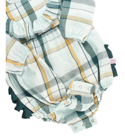RuffleButts Aspen Plaid Ruffle Bubble Romper