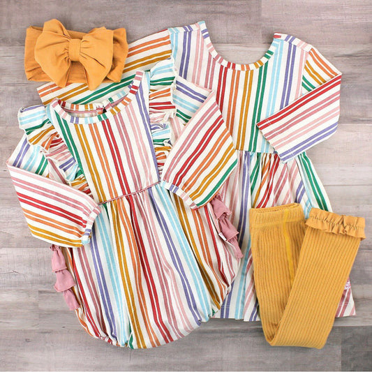 RuffleButts Fairytale Rainbow Waterfall Bubble Romper