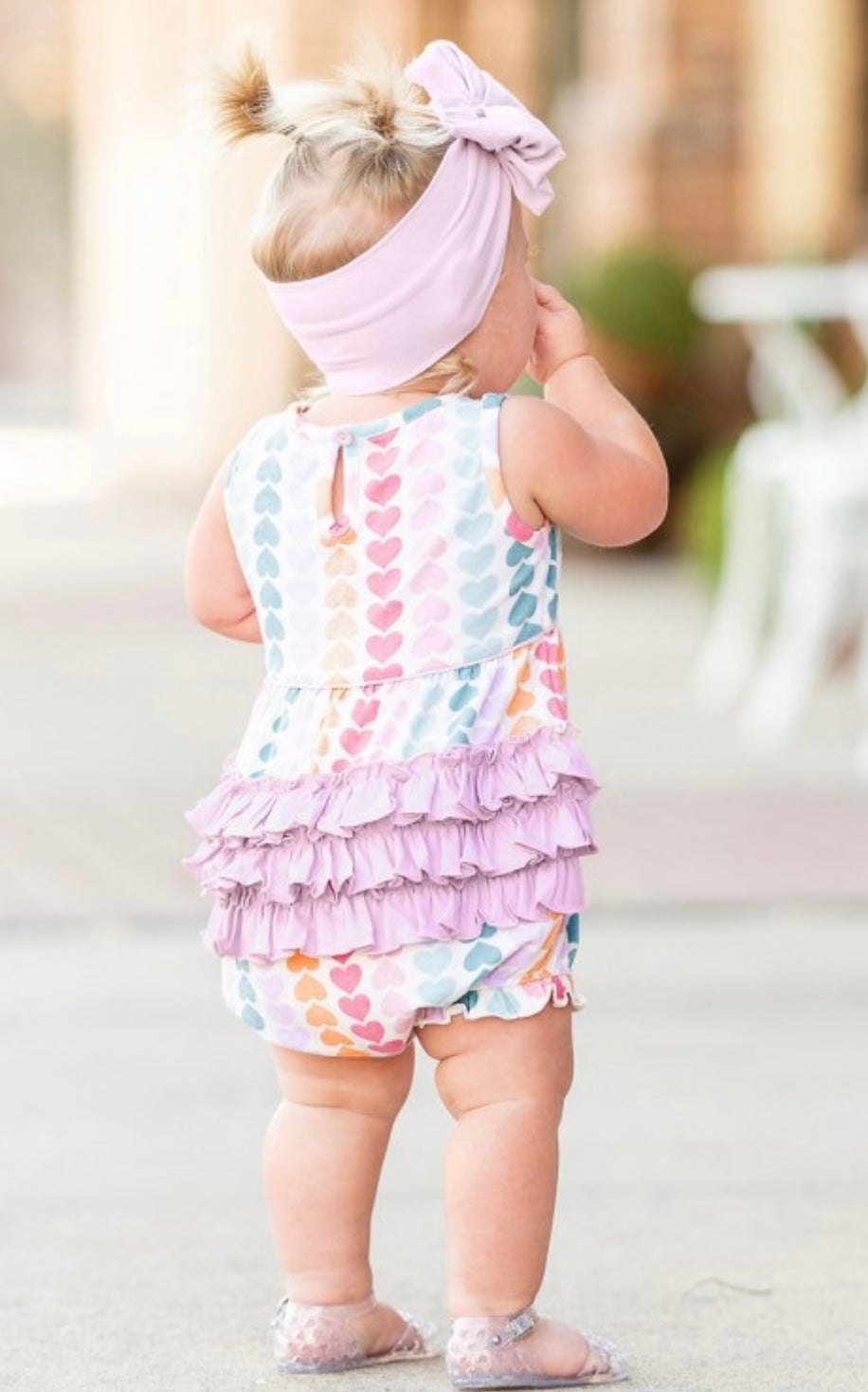 RuffleButts Rainbow Hearts Bubble Romper