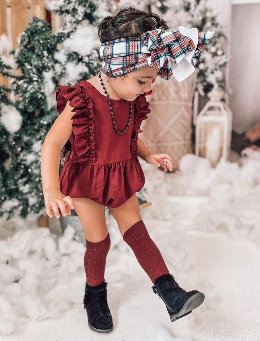 Bailey's Blossoms - Madeline Ruffle Front Bubble Romper - Wine