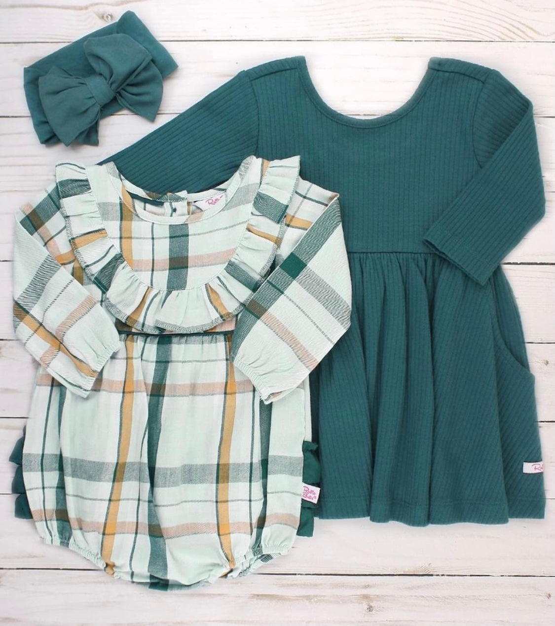 RuffleButts Aspen Plaid Ruffle Bubble Romper