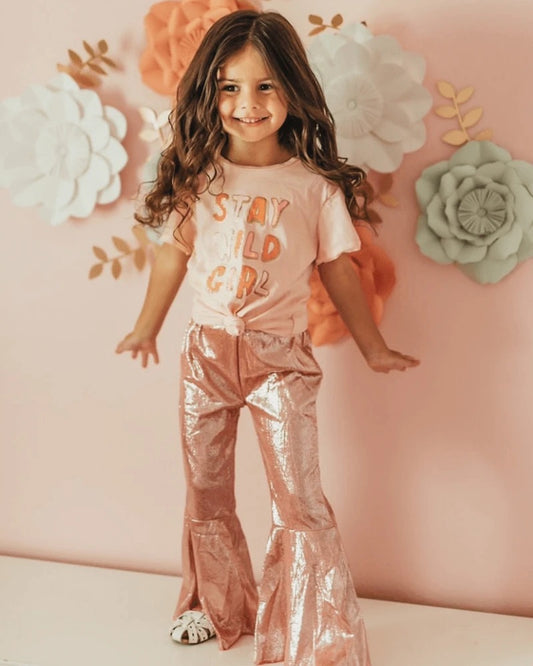 Bailey's Blossoms - Lina Pleated Bell Bottoms -Pink Shimmer