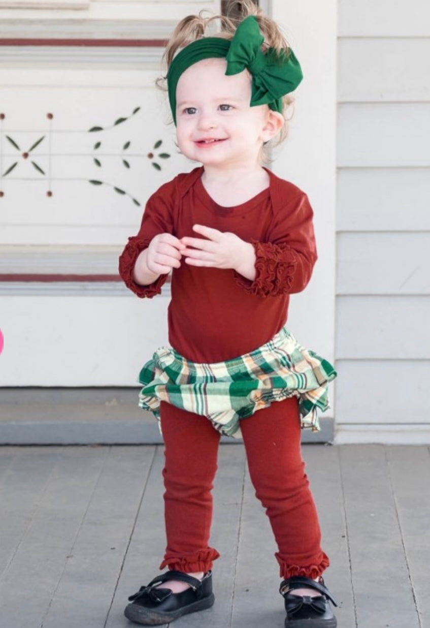 RuffleButts Rosewood Ruffled Long Sleeve Layering Bodysuit