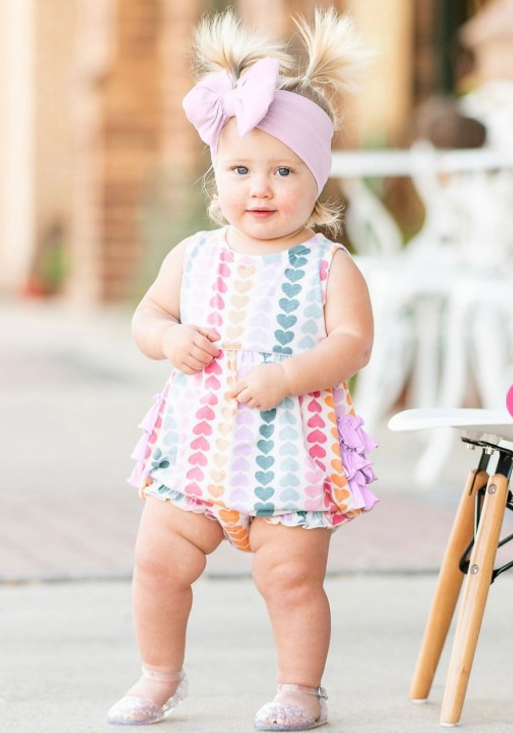 RuffleButts Rainbow Hearts Bubble Romper