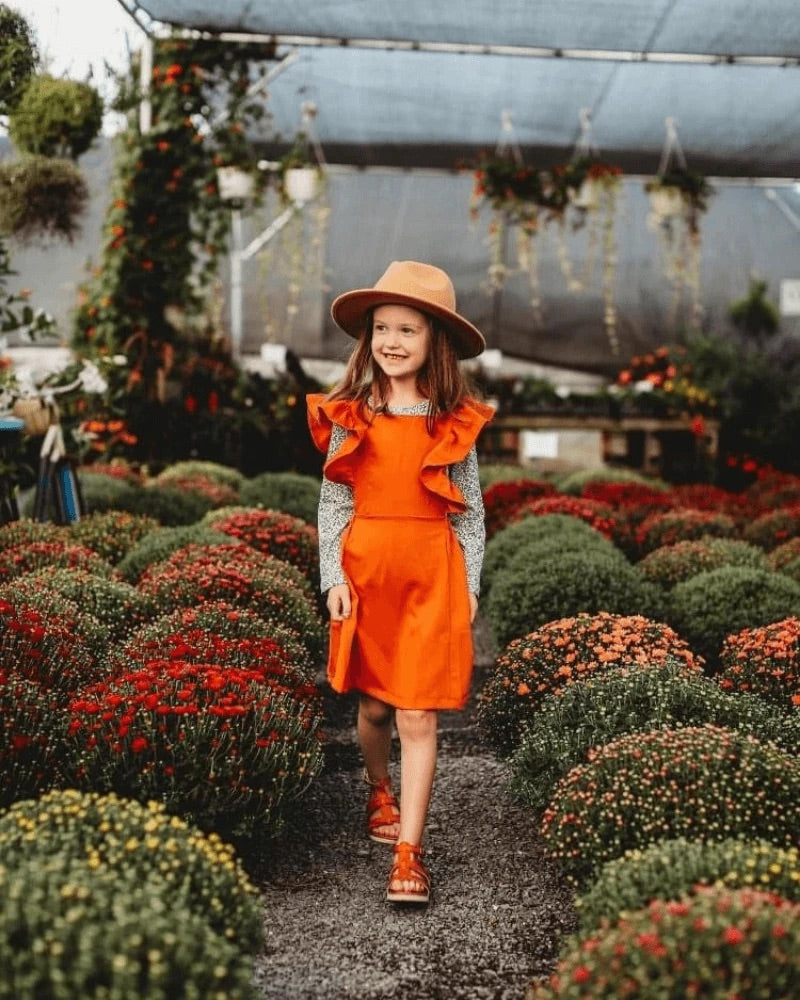 Bailey's Blossoms: Victoria Ruffle Back Suspender Dress - Caramel