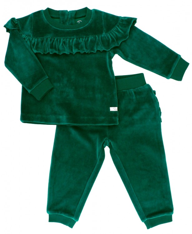 RuffleButts Evergreen Velour Jogger Set