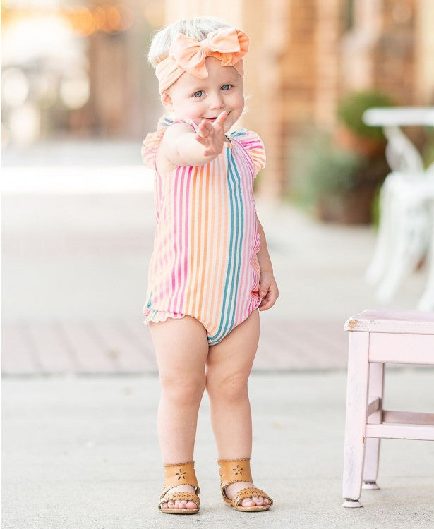 RuffleButts Daydream Stripe Flutter Bodysuit
