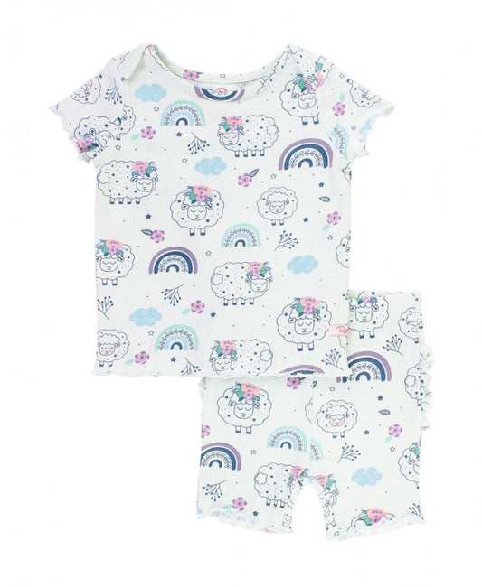 RuffleButts Sleepy Sheep Snuggly 2pc Ruffled Pajamas